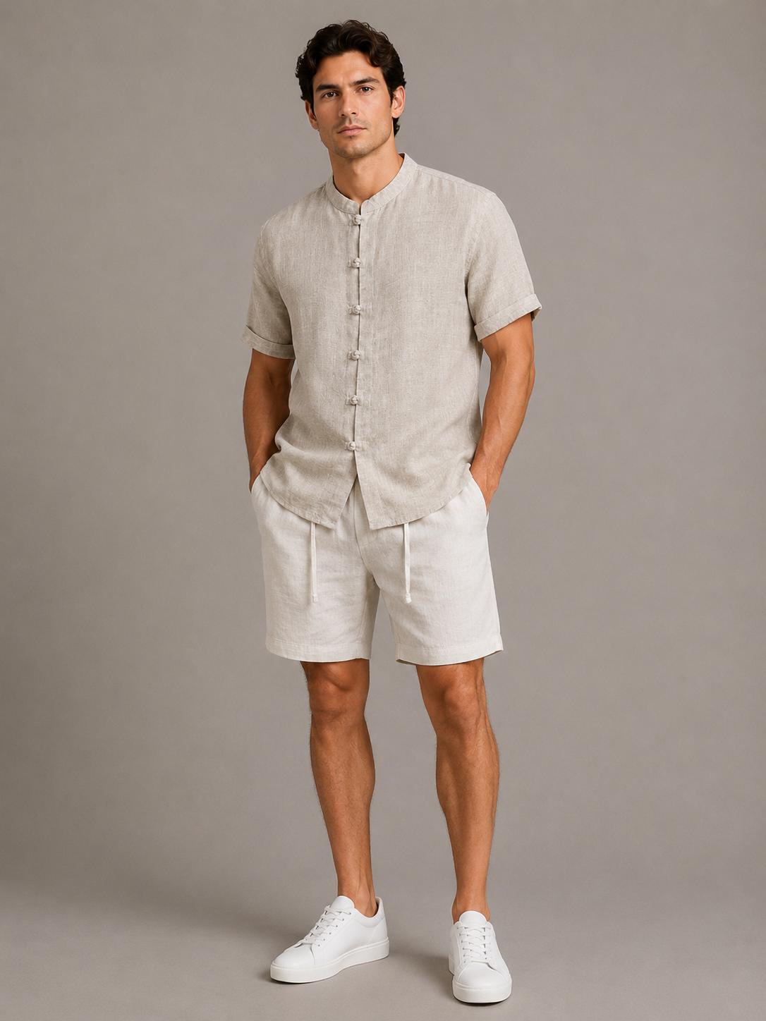 Men's Linen Mandarin Collar Shirt
