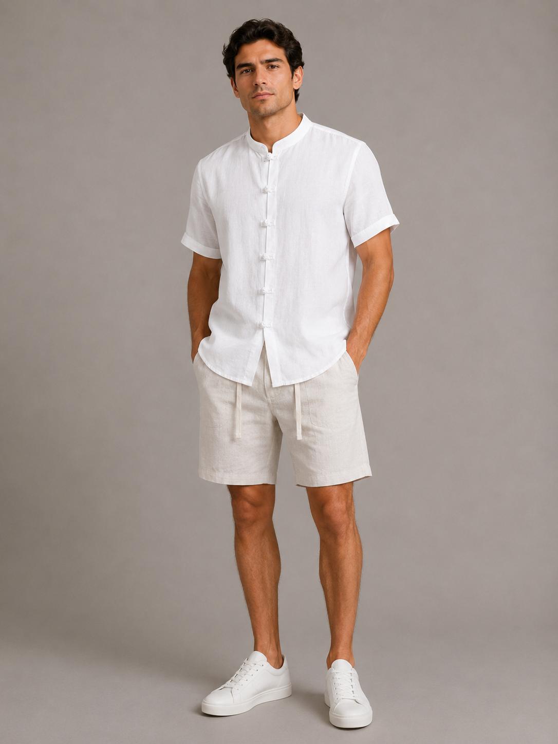 Men's Linen Mandarin Collar Shirt