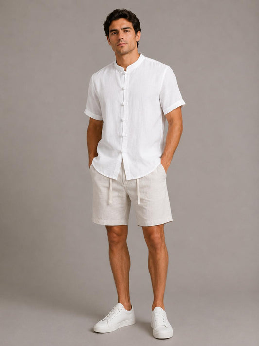 Men's Linen Mandarin Collar Shirt