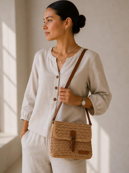 Handwoven Straw Crossbody Bag