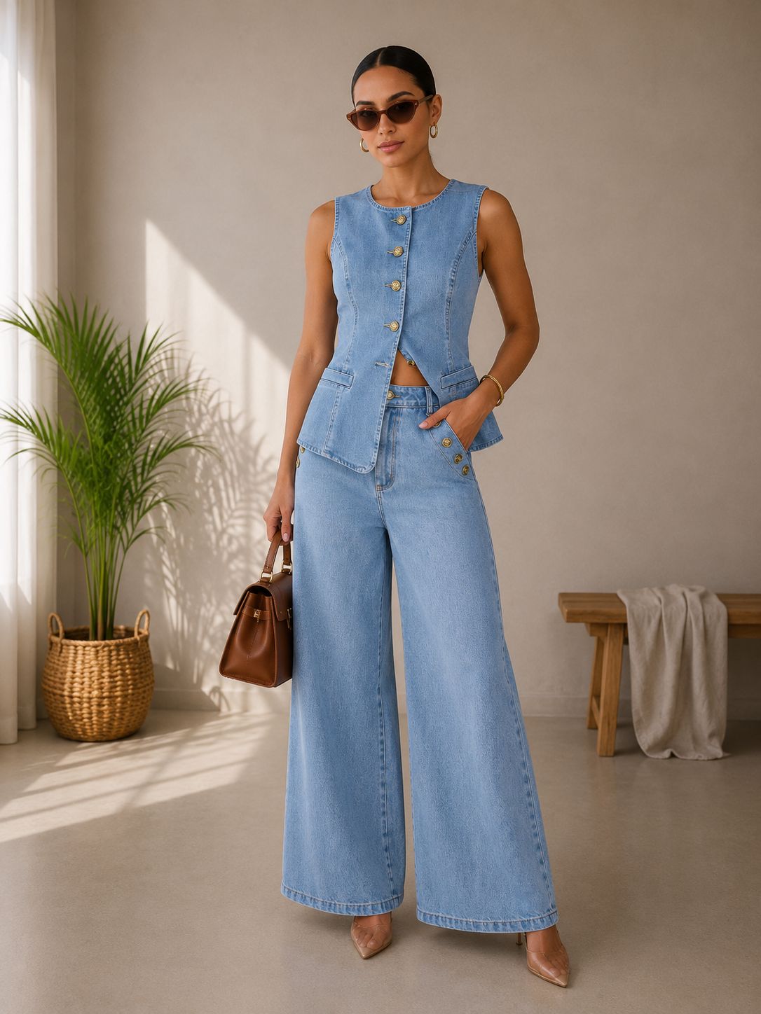 Denim Elegance Two-Piece Set